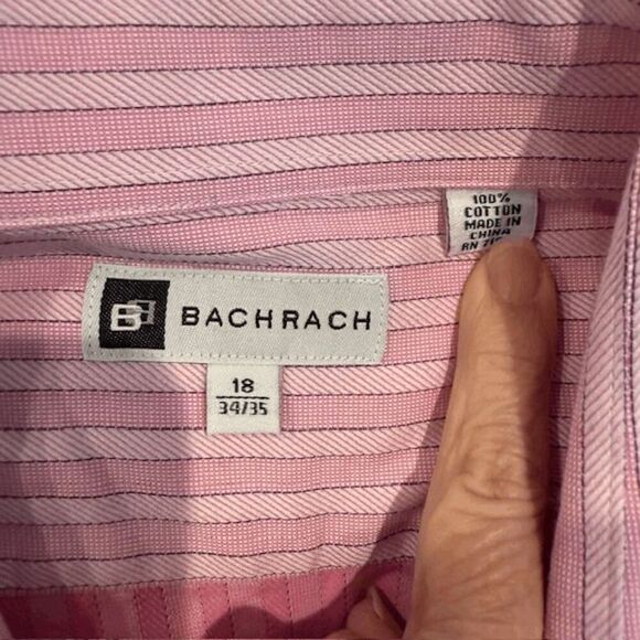 Bachrach Button Down Shirt Pink Stripe Contrasting Cotton Size XL 18 34-35 - Picture 3 of 8